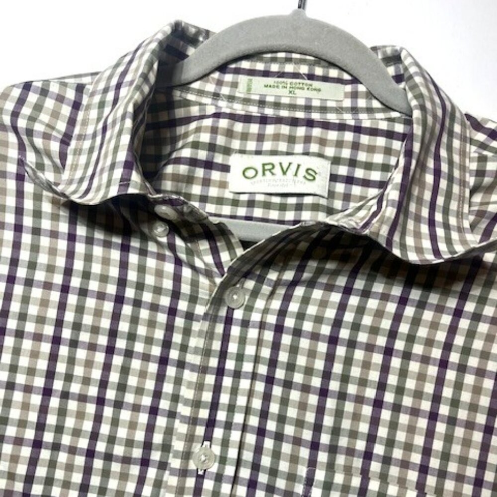 Orvis Men's‎ Long Sleeve Brown Cream Button Front Pocket Shirt Western Sz XL